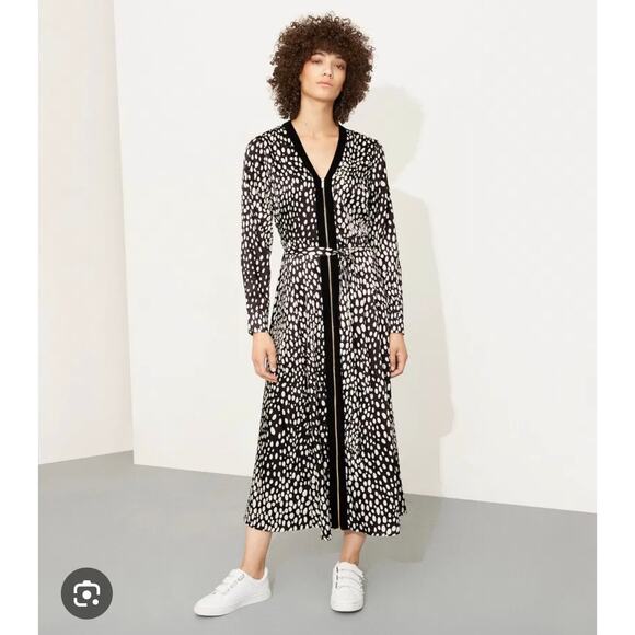 Karen Millen Black White Cheetah Animal Print Long Sleeve Midi Dress Size 4 NWT - Picture 3 of 13